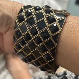 Gold /black enamel and square black stones bracelet vintage 80s original